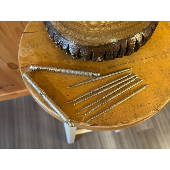 Vintage Ellwood Handmade Rusticware Wood Bark Nut Bowl w Nutcracker & Picks (852 - Picture 8 of 8